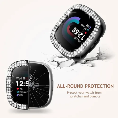 Miniatura 3 de Dsytom Bling Banda de Reloj Elegante Compatible con Fitbit Versa 4, Sense 2, Versa 3, Sense - Correa Linda con Funda Protectora de Rinstone