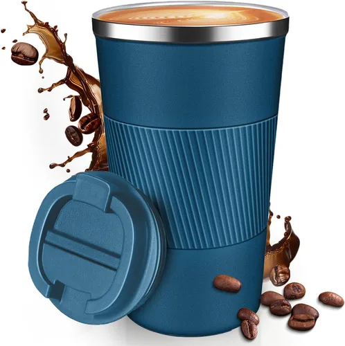 Miniatura 16 de Taza de Café de Viaje de 12 OZ, Taza de Café Aislada con Tapa a Prueba de Derrames y Fugas, Vaso Portátil de Acero Inoxidable Reutilizable para Agua