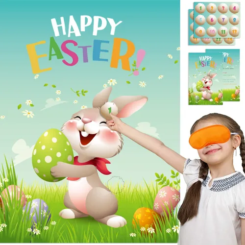 Pin The Tail on The Bunny Fiesta de juegos de Pascua para niños, actividades de búsqueda de huevos de Pascua, juegos de Pascua con calcomanías