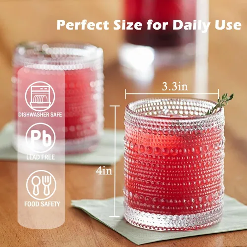 Miniatura 3 de Hobnail - Juego de 6 vasos (13 onzas), vasos vintage, vasos de cóctel, vasos de vidrio en relieve para cocina, juego de vasos para cerveza, jugo