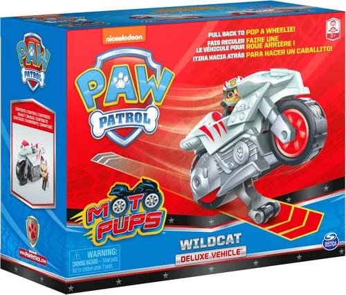 Miniatura 9 de PAW Patrol, Moto Pups Moto Deluxe de Wildcat, vehículo de motocicleta de tracción que hace piruetas y figura de juguete Gato montés