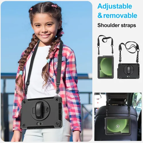 Miniatura 5 de Funda para Galaxy Tab Active 5 Pro 2025/4 Pro 2022/2019 de 10.1 Pulgadas: TPU con Soporte - Protector de Pantalla - Correa de Mano - Correa de Negro