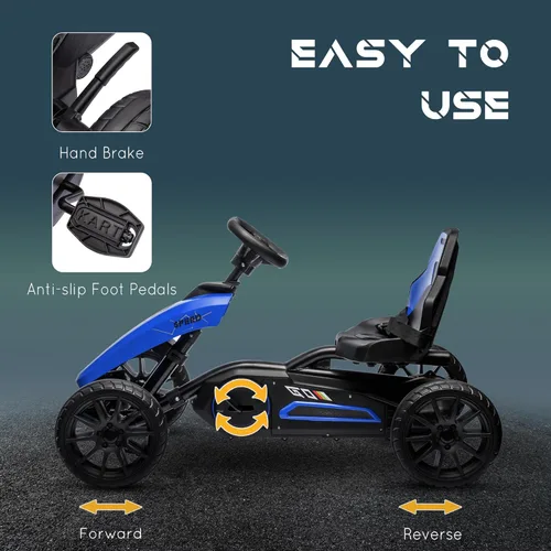 Miniatura 4 de Aosom Go Kart con pedal para niños, juguetes para montar al aire libre con eje oscilante, asiento ajustable, freno de mano, 4 ruedas que absorben