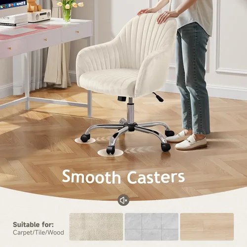 Miniatura 7 de Warmiehomy Silla de escritorio de terciopelo para oficina en casa, silla de trabajo giratoria ajustable moderna, sillas de tocador para mujeres