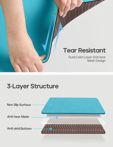 Miniatura 4 de Heathyoga Tapete de Yoga Antideslizante Ecológico, Sistema de Alineación Corporal, Material TPE Certificado por SGS - Superficie Texturizada Turquesa