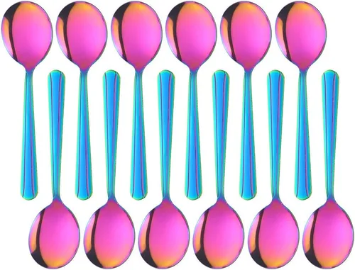 Miniatura 11 de Juego de cubiertos de cuchara redonda de 12 piezas, cucharas redondas de 5.8 pulgadas, color plateado