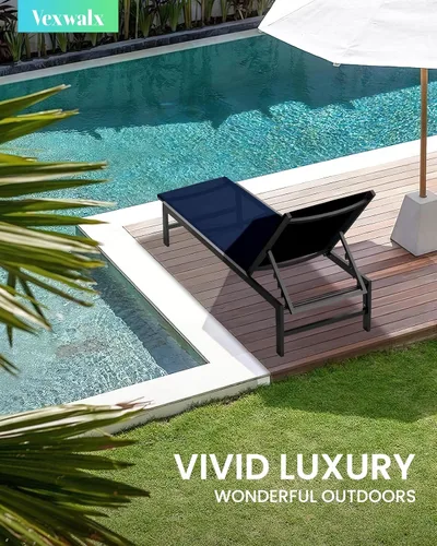 Miniatura 2 de Vexwalx Juego de 2 Tumbonas Exteriores para Piscina, Tumbonas de Aluminio con Respaldo Reclinable de 5 Posiciones, Tumbona de Patio para Patio Azul