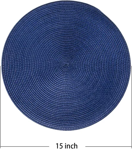 Miniatura 2 de AHHFSMEI Juego de 6 manteles individuales redondos trenzados de 15 pulgadas para mesas de comedor, tejido natural, resistentes al calor, color azul
