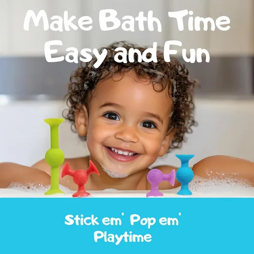 Miniatura 2 de Silly Suckers Juego de juguetes de succión – Juguetes educativos de baño para bebés – Juego de construcción Montessori sensorial – Juguetes de baño