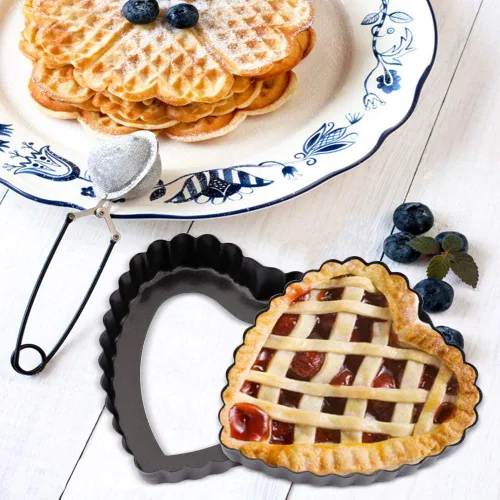 Miniatura 4 de Juego de 6 moldes antiadherentes para quiche en forma de corazón de 4 pulgadas con parte inferior extraíble para tartas, utensilios de quiche
