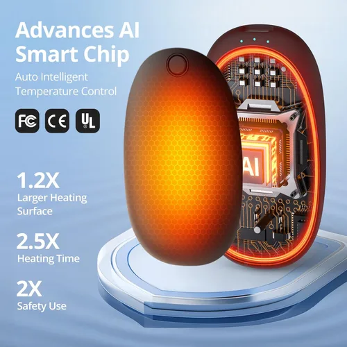 Miniatura 4 de 20H AI - Calentadores de manos recargables 2 unidades, calentador de bolsillo portátil de 6000 mAh, calentador de manos de calentamiento rápido