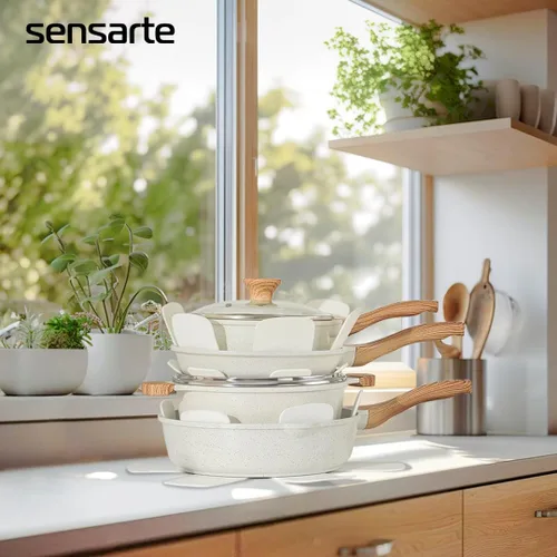 Miniatura 7 de SENSARTE Juego de utensilios de cocina de cerámica antiadherente de 13 piezas, juego de ollas y sartenes saludables, juego de cocina no tóxico