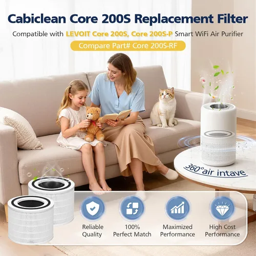 Miniatura 2 de Paquete de 2 filtros de repuesto Core 200S, compatibles con LEVOIT Core 200S Core 200S-P Smart WiFi purificador de aire, comparar la pieza # Core
