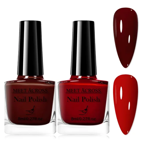 MEET ACROSS Juego de 2 esmaltes de uñas, secado rápido, bajo olor, 0.27 onzas líquidas, colores vibrantes para manicura temporal (2 rojo)