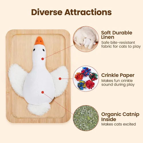 Miniatura 2 de Potaroma Juguetes para gatos con pájaros, paquete de 2 juguetes de nébeda suaves y duraderos, juguetes con sonido crujiente para ejercicio