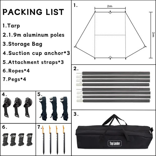Miniatura 2 de Toldo para Automóvil Camping SUV Refugio Solar Impermeable Universal Carpa Toldo Anti-UV para Furgoneta Autocaravana Caravana Camión Vehículo Negro