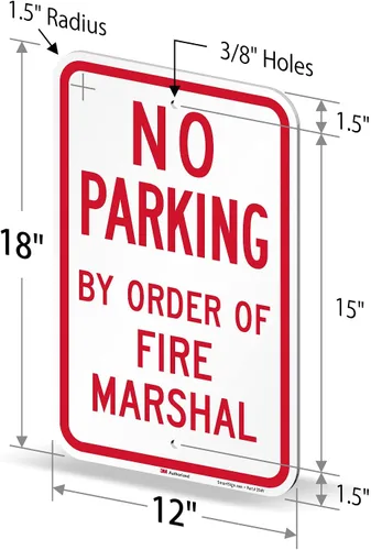 Miniatura 6 de SmartSign -K-9548-EG Letrero "No Parking - por Order Of Fire Marshal" 12 x 18 pulgadas, aluminio reflectante 3M de grado de ingeniero, rojo sobre