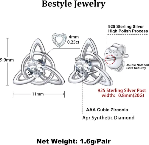 Miniatura 6 de Bestyle Pendiente celta de plata de ley 925 con piedras para mujeres y niñas, bonito adorno de nudo celta con piedra natal encanto, joyería