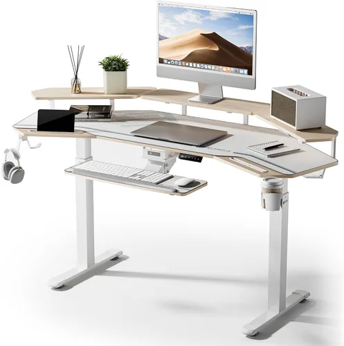 Miniatura 16 de EUREKA ERGONOMIC Aero - Escritorio eléctrico de pie en forma de W de 55 pulgadas, escritorio para juegos de computadora de altura ajustable