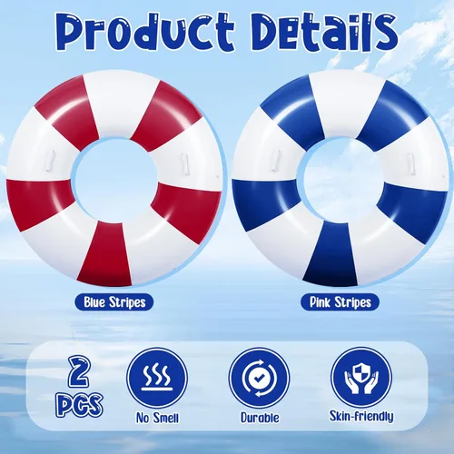 Miniatura 3 de Gemscream 2 flotadores grandes de piscina con asas, 47.24 pulgadas, tubos inflables de piscina tamaño adulto para tumbonas de verano, fiesta