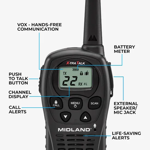 Miniatura 5 de Midland - LXT500VP3, Walkie Talkies FRS de 22 canales con escaneo de canales - Radios de dos vías de rango extendido, operación silenciosa