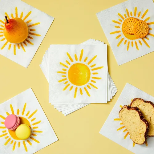 Miniatura 5 de Yeaqee 100 servilletas de papel boho Sunshine para el primer cumpleaños, baby shower, decoraciones de fiesta, papel desechable de 13 x 13 pulgadas