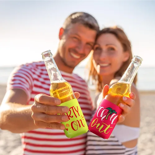 Miniatura 7 de Tatuo Paquete de 12 fundas divertidas para enfriar latas a granel de 12 onzas, fundas para enfriar latas de cerveza de verano con temática de playa