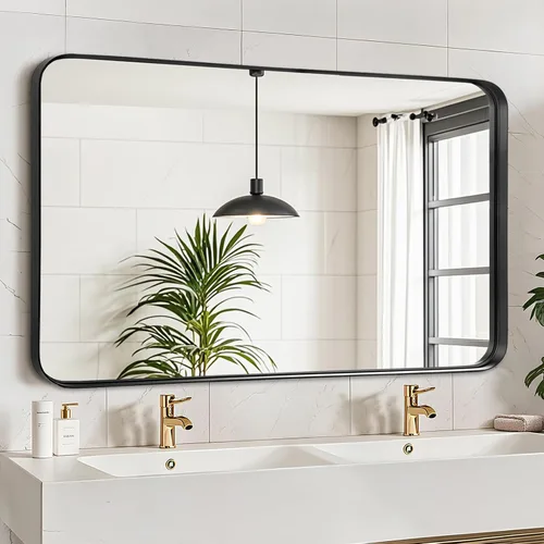 Miniatura 8 de Fabuday Espejo Grande de Baño Negro de 40x30 Pulgadas - Espejos Rectangulares con Marco para Pared, Espejo de Metal Negro Montado en la Pared