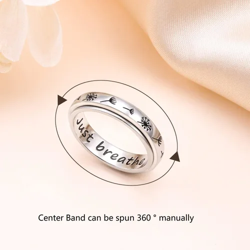 Miniatura 4 de Just Breathe - Anillo giratorio para mujeres y niñas, de plata de ley 925, anillos antiestrés con diente de león, para aliviar la ansiedad, estrés