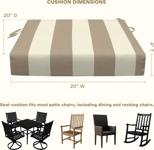 Miniatura 6 de Honeycomb Juego de 2 cojines de asiento para exteriores, 20 x 20, cojines para sillas de comedor con rayas Cabana azul y blanco para muebles de patio