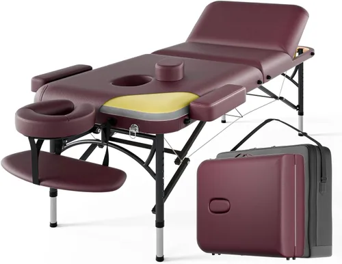 Miniatura 7 de Mesa de masaje profesional portátil de 2 pliegues de espuma elástica de alta calidad, patas de madera con capacidad para hasta 1100 libras, 10