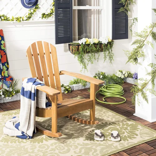Miniatura 2 de Safavieh PAT7042A Colección Brizio Silla mecedora Adirondack de teca para exteriores Natural