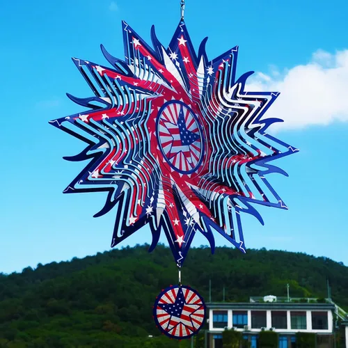 Miniatura 5 de DJUAN Decoraciones del 4 de julio, 30cm Bandera americana patriótica giratoria de viento del 4 de julio para exterior, Giratorias de viento