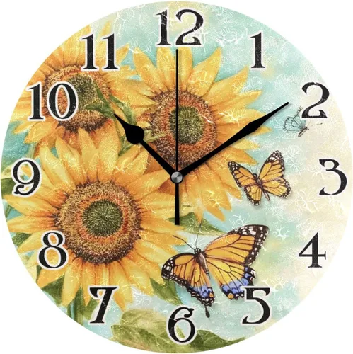 Miniatura 29 de Reloj de pared con mariposas moradas, silencioso, funciona con pilas, floral, sin tictac, decorativo, reloj analógico de cuarzo redondo de 9.5 A01