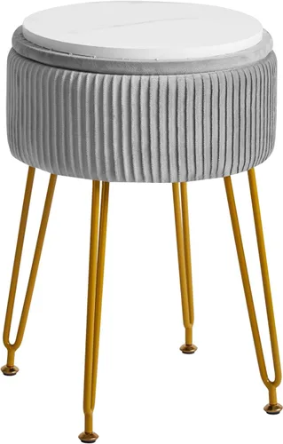 Miniatura 26 de IBUYKE Reposapiés Otomano Redondo de Terciopelo, Taburete de Tocador de Maquillaje Mesa Auxiliar, Asiento de Mesa de Tocador de Terciopelo, Taburete