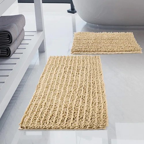 Juego de 2 alfombras de baño de felpilla de lujo, parte inferior de goma termofusible gruesa, antideslizantes, alfombras de baño de secado rápido,