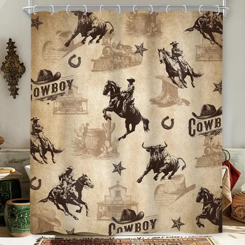 Miniatura 14 de Newsely Cortina de Ducha Pequeña para Caseta RV Occidental Azteca de Cactus 36Wx72H Pulgadas Campista Suroeste Boho Geométrica Étnica Cortina