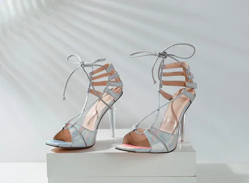 Miniatura 4 de YODEKS Sandalias de tacón alto para mujer, con cordones, tacón de aguja y puntera cuadrada abierta