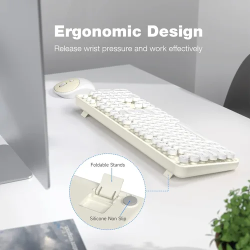 Miniatura 151 de KNOWSQT Combo de teclado y ratón inalámbrico, teclados lindos de tamaño completo estilo máquina de escribir 2.4G azul colorido - receptor USB Plug