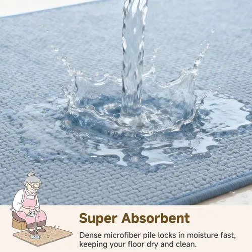 Miniatura 6 de GRANNY SAYS Tapetes de baño azules, de felpilla suave, absorbentes, de 20 x 32 pulgadas, alfombras de baño pequeñas antideslizantes, lavables