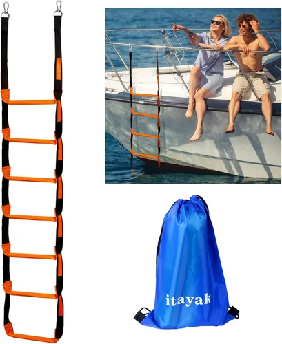 Miniatura 10 de itayak Escalera de cuerda para lancha de 3 escalones, escalera plegable de cuerda de escalada al aire libre para barco inflable, pontón, velero