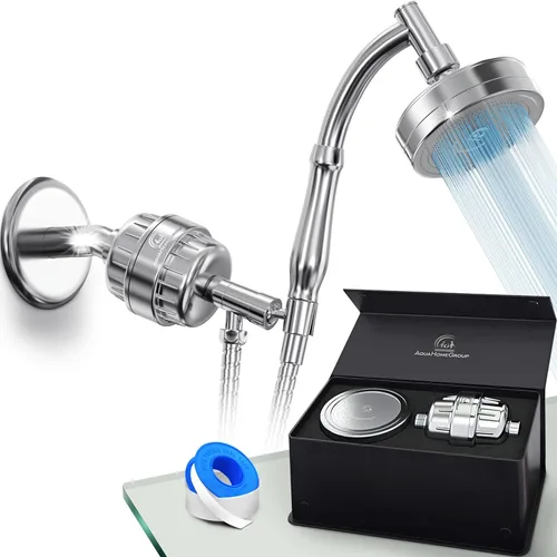 AquaHomeGroup Cabezal de ducha de mano con filtro, filtro de ducha de filtración de 20+3 etapas para agua dura, filtro de agua de ducha con infusión