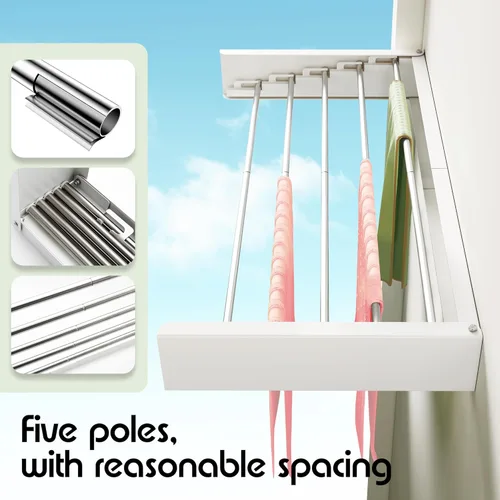Miniatura 7 de BOQORAD Tendedero de ropa montado en la pared de 32 pulgadas, estante de secado para ropa de pared, estante de secado de lavandería, estante Blanco