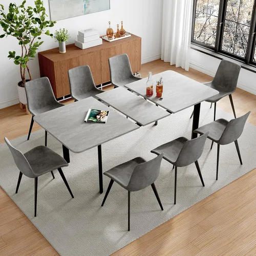 Miniatura 21 de HIPIHOM Juego de mesa de comedor extensible de 63 a 78.7 pulgadas para 6, mesa de cocina moderna con 6 sillas de comedor para 4 a 6 personas, mesa