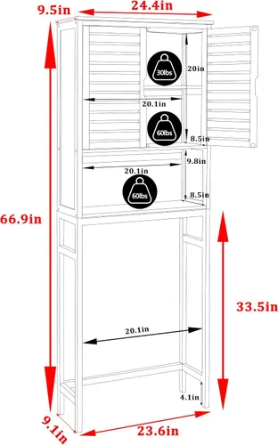 Miniatura 2 de VEIKOU Estante de inodoro para baño, almacenamiento independiente sobre el inodoro, armario de baño sobre el inodoro con estante ajustable y estante