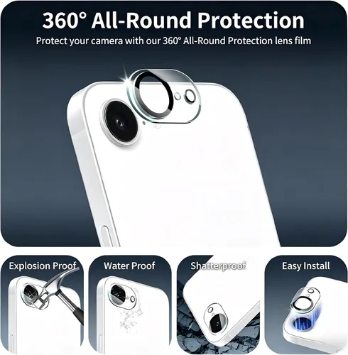 Miniatura 3 de Paquete de 4 protectores de lente de cámara para iPhone 17e/16e, protector de pantalla de vidrio templado 9H, claridad HD, antiarañazos, compatible