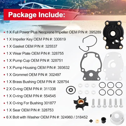 Miniatura 4 de Kit de reparación de bomba de agua 393630 con carcasa de repuesto para Johnson Evinrude OMC (1980-UP) 20 25 30 35HP Piezas de motor fueraborda