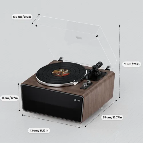 Miniatura 14 de Tocadiscos de vinilo todo en uno, tocadiscos Bluetooth integrado con 4 altavoces estéreo, preamplificador de teléfono, tocadiscos de alta fidelidad