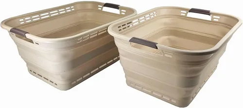 SAMMART Cesta plegable de plástico para la ropa sucia de 42L (11 galones), contenedor de almacenamiento portátil desplegable, cesta portátil, ahorra