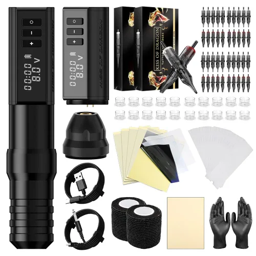 Miniatura 7 de Kit de pistola de tatuaje Kiss of Dragon - Kit de tatuaje completo inalámbrico máquina de tatuaje 2400mAh fuente de alimentación 20pcs agujas